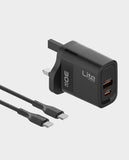 MOXEDO | Lite 30W GaN Charger with USB-C Cable Fast Charging USB-C USB-A Port Black | ML-C011-C