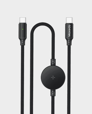 MOXEDO | 2-In-1 USB-C to USB-C Braided Cable for Samsung Galaxy Watch 60W Fast Charging Cable Black | MX-SWC015