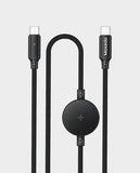 MOXEDO | 2-In-1 USB-C to USB-C Braided Cable for Samsung Galaxy Watch 60W Fast Charging Cable Black | MX-SWC015