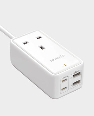MOXEDO | Smart Plug 65W GaN III Tech Extension Cord 1 x AC Outlet 2 x USB - C Ports 2 USB-A Ports White | MX-PSUK034