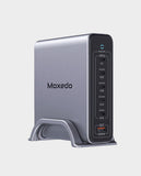 MOXEDO |  Volton II PD GaN Desktop Charger 300W PD 3.1 PPS 5 USB-C and 1 USB-A Port 1.2 Meter Power Cord Detachable Metal Base Silver | MX-CS042