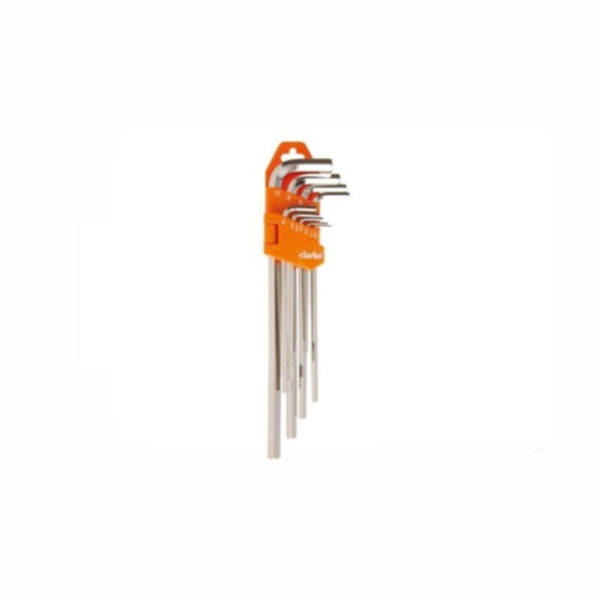 CLARKE | Allen Key 9pcs Set Short 1.5mm to 10mm Alloy Steel with Orange Labelled Hanging Holder | AKS1.5-10C