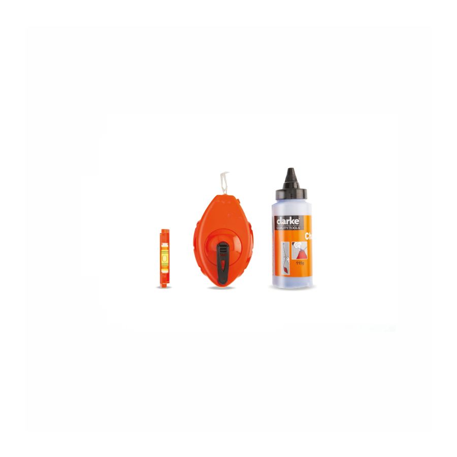 CLARKE | Chalk Reel Combination Set 30 Mtr 115Grm Red Chalk with Rectractable Self Locking Handle | CLRSRC