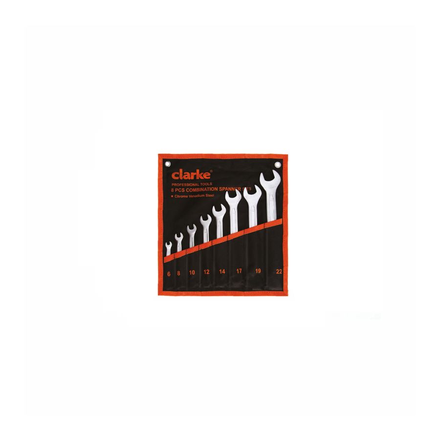 CLARKE | 8pcs Combination Spanner Set 6mm to 22mm Chrome Finish Body with Pouch | CSS6-22C