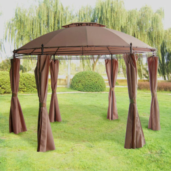 Double Roof Dome Round Gazebo with Side Curtains 3.5*2.7M | DP-DU111