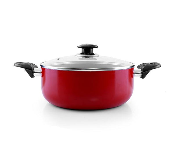 ROYALFORD | 20 cm Non Stick Ceramic Casserole with Glass Lid Red | RF6438