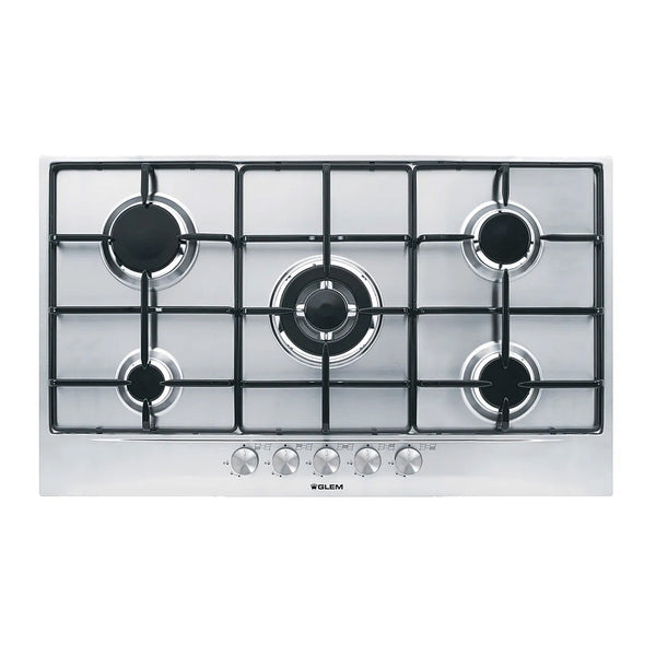 GLEMGAS | Built In Cooking Hob, 5 Gas Burners, 90 cm, Stainless Steel | GT955IX