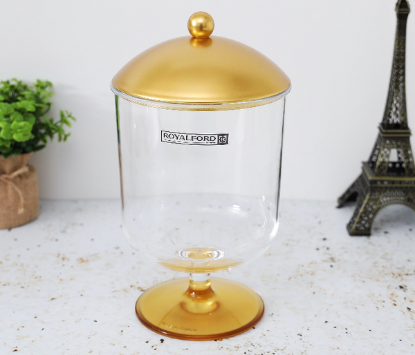 ROYALFORD | 14 cm Acrylic Large Candy Bowl with Lid Clear & Gold | RF8343