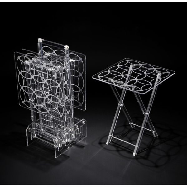 VAGUE | Square 4 Pcs Table Set with Silver Printing 40*H50 cm / 8mm | 02-1099