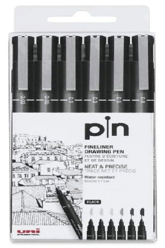 MITSUBISHI | Uni Pin Fine Liner PAC=06 Ea Black Gray | MI-PIN200-06C