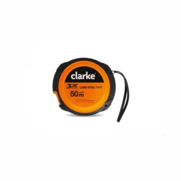 CLARKE | Closed Measuring Tape 10mtr Orange/Black Color Rubber Body Yellow Color Tape with Rewind Mechanism | MT10C