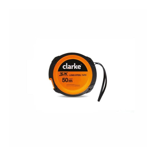 CLARKE | Closed Measuring Tape 10mtr Orange/Black Color Rubber Body Yellow Color Tape with Rewind Mechanism | MT10C