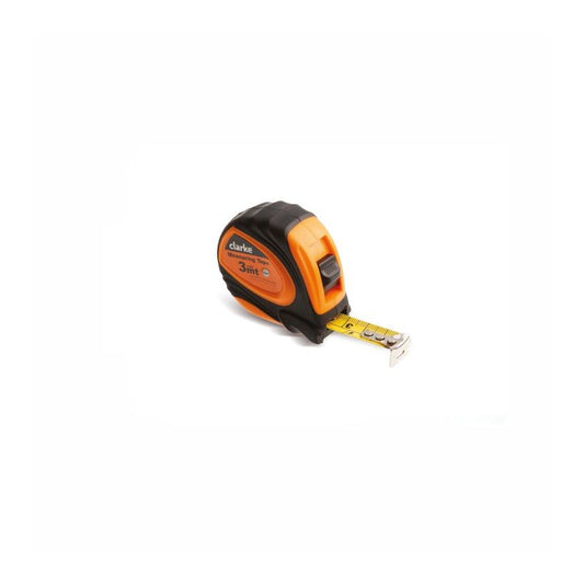 CLARKE | Measuring Tape 8mtr Orange/Black Color Rubber Body Yellow Color Tape with Lock Mechanism | MT8C