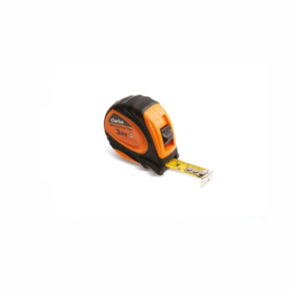 CLARKE | Measuring Tape 8mtr Orange/Black Color Rubber Body Yellow Color Tape with Lock Mechanism | MT8C