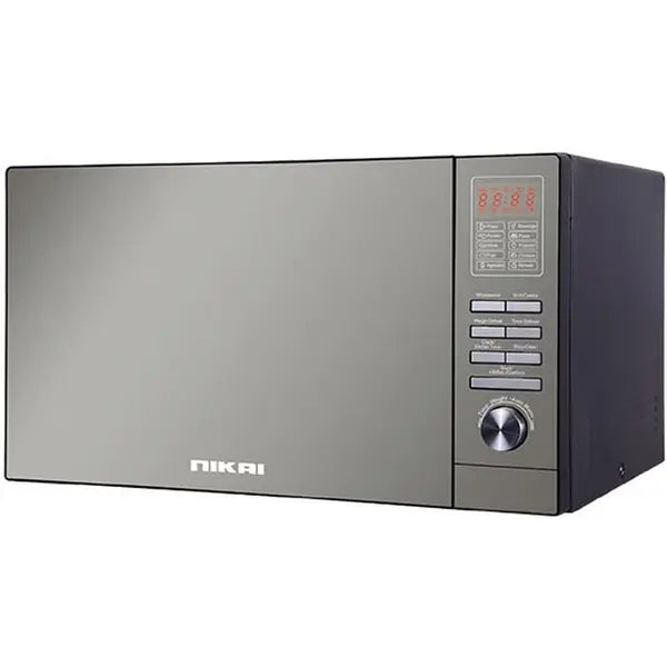NIKAI | 25Ltrs Electric Microwave Oven With 10 Auto-Menus, Defrost Setting And Grill, Silver Finish 900W | NMO250MDG