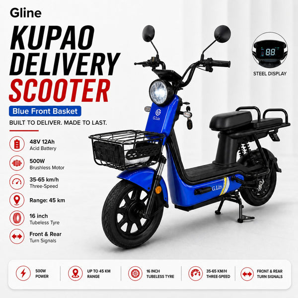 KUPAO Electric Delivery Scooter Blue Front Basket