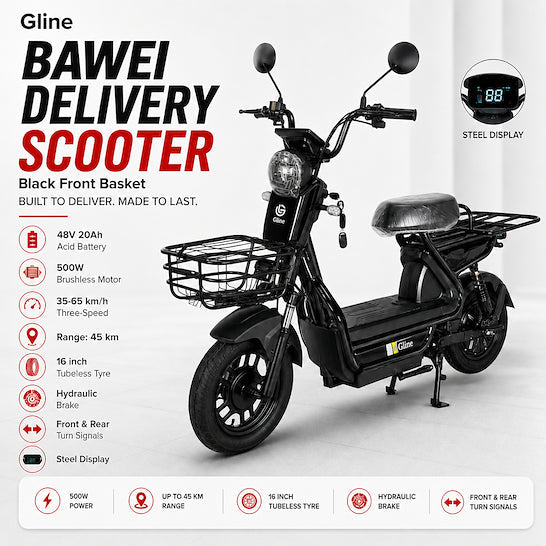 BAWEI Electric Delivery Scooter Black Front Basket