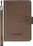 PROMATE | PassMate Anti-Loss Slim Leather Passport Holder Smart Tracking Safety Hand Loop Bluetooth 5.2 170mAh Battery Brown | PASSMATE.BROWN