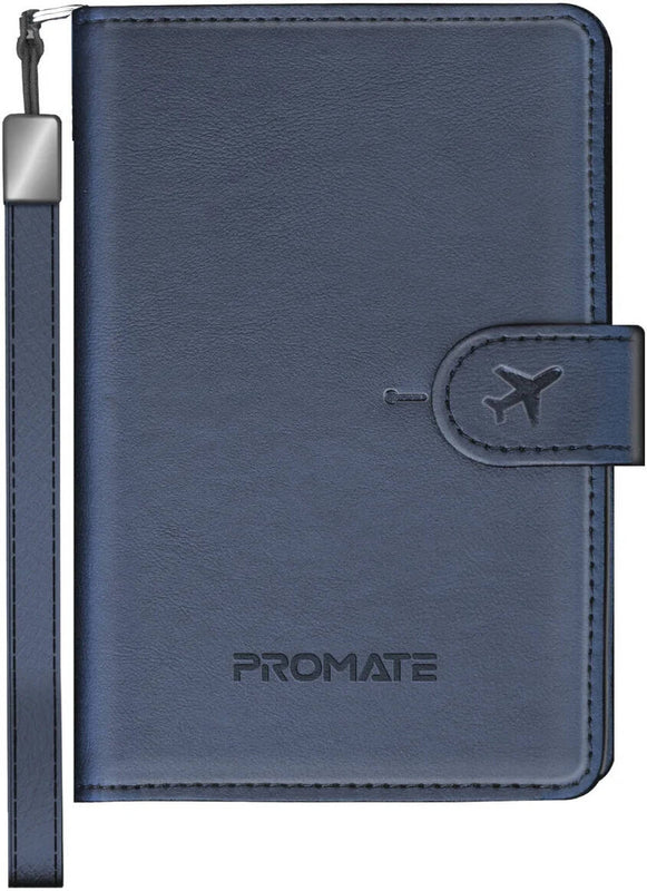 PROMATE | PassMate Anti-Loss Slim Leather Passport Holder Smart Tracking Safety Hand Loop Bluetooth 5.2 170mAh Battery Blue | PASSMATE.BLUE