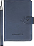 PROMATE | PassMate Anti-Loss Slim Leather Passport Holder Smart Tracking Safety Hand Loop Bluetooth 5.2 170mAh Battery Blue | PASSMATE.BLUE