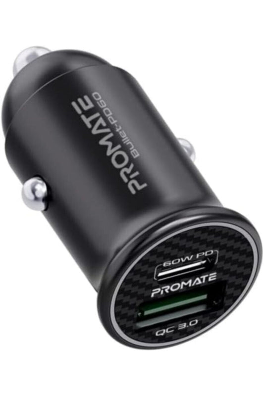PROMATE | Ultra-Mini Car Charger With 60W Power Delivery And Quick Charge 3.0 USB Port | TE0198855