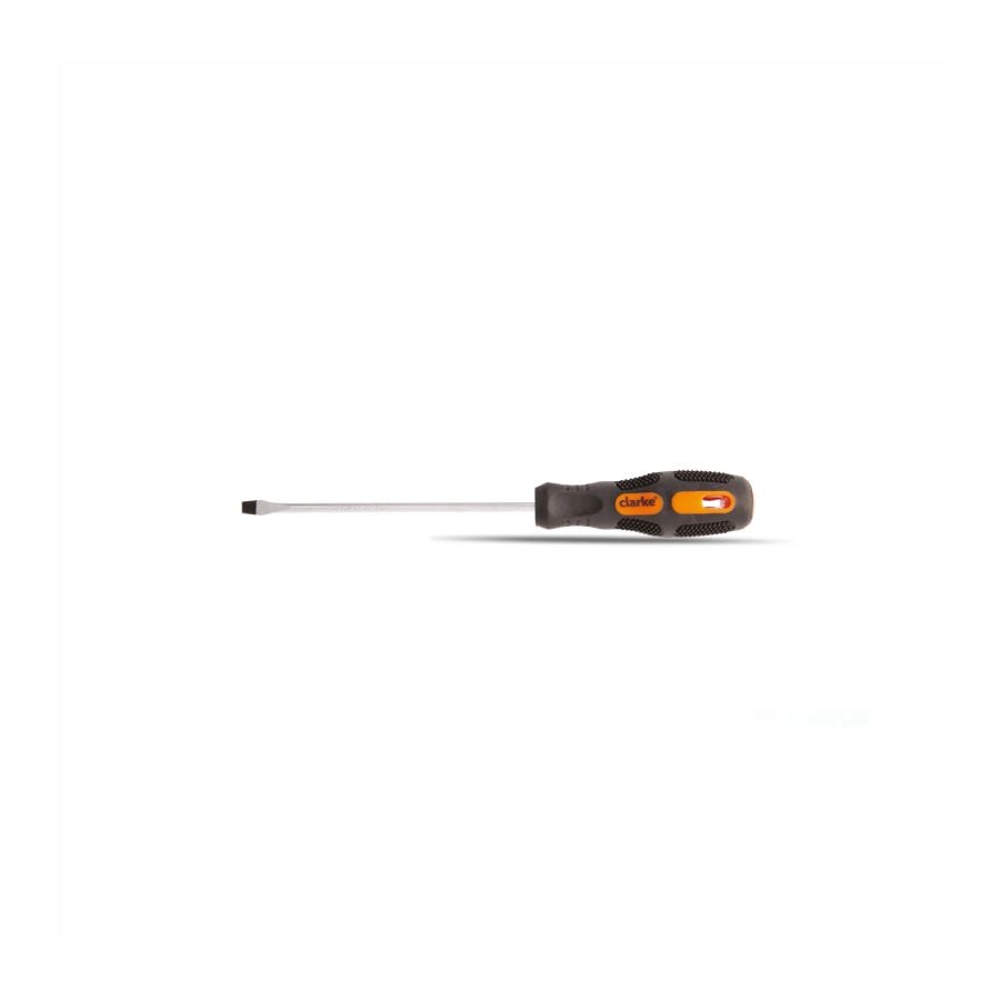 CLARKE | Screw Driver Flat 10 inch Magnetic Tip Chrome Plated with Orange/Black Soft Grip and Fibre Handle | SDF10FC