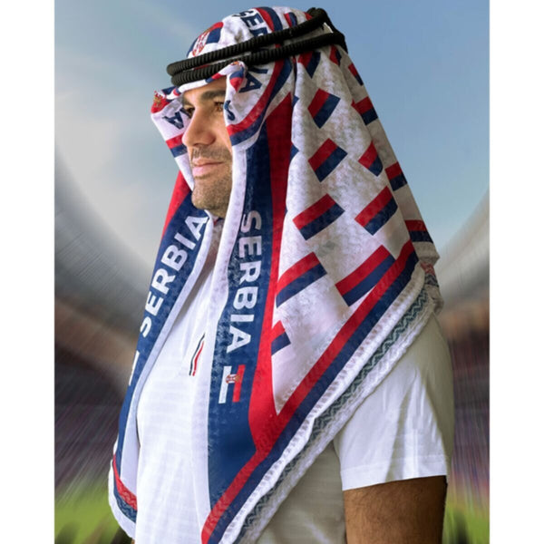 Serbia | Football fan head gear Arabic Style - Ghutra and Egal set- |- One- size