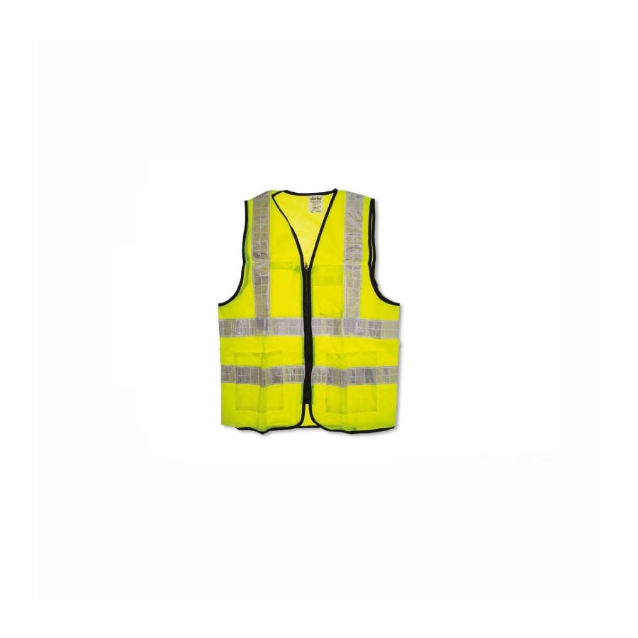 CLARKE | Polyester Safety Jacket Yellow Color 3 Pockets Size- Medium With Zip Fastner & 2inch Reflective Tape | SJYMC