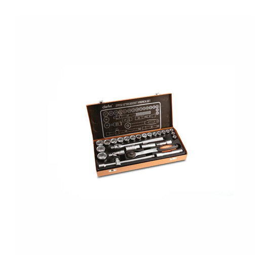 CLARKE | Socket Set 10mm to 32mm chrome vanadium steel 1/2 inch drive- 26pcs set with Orange Color Carry Case | SS10-32CL