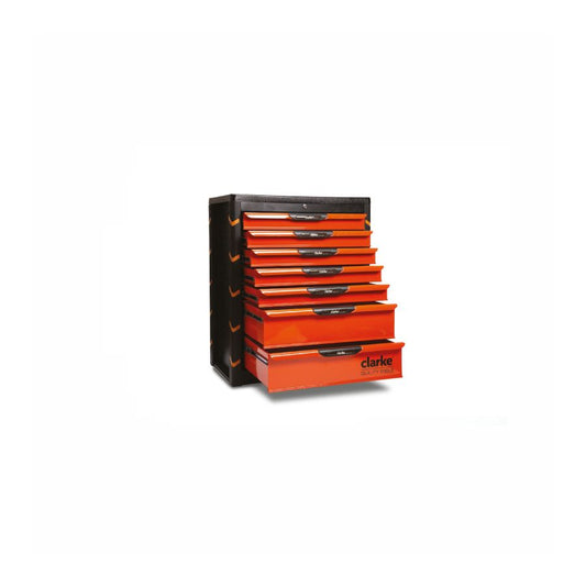 CLARKE | Tool Chests 7 Drawer Orange/ Black Color With Single Lock Mechanism & Two Swivel & Two Fixed Castors With Brake | TC7C