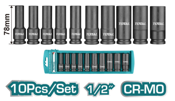 TOTAL | 10PCS 1/2" Deep Impact Socket Set | THKISD12102L