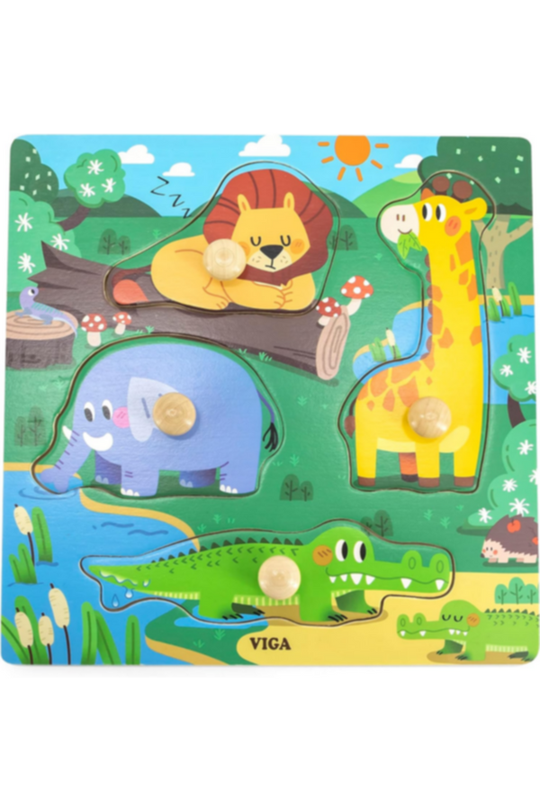 VIGA | Wooden Knob Puzzle Wild Animals | 44593