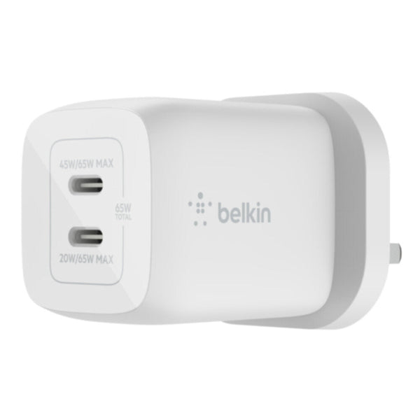 BELKIN | BOOST CHARGE PRO Dual USB-C GaN Wall Charger with PPS 65W White | WCH013myWH
