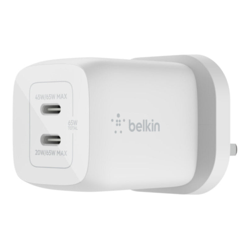 BELKIN | BOOST CHARGE PRO Dual USB-C GaN Wall Charger with PPS 65W White | WCH013myWH