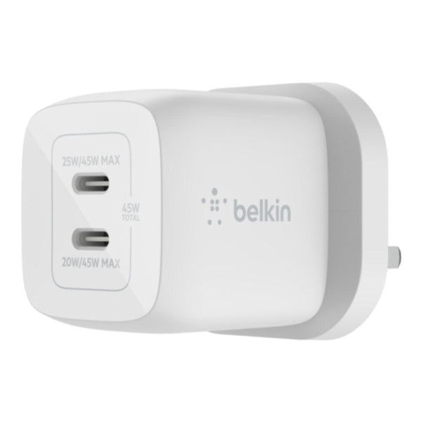 BELKIN | BOOST CHARGE PRO Dual USB-C GaN Wall Charger with PPS 45W White | WCH011myWH