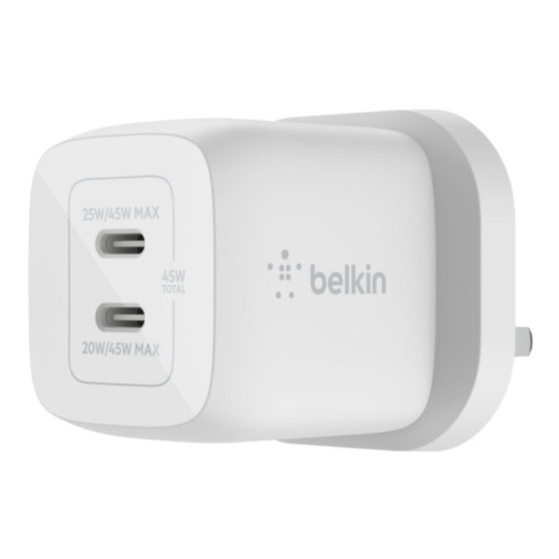 BELKIN | BOOST CHARGE PRO Dual USB-C GaN Wall Charger with PPS 45W White | WCH011myWH