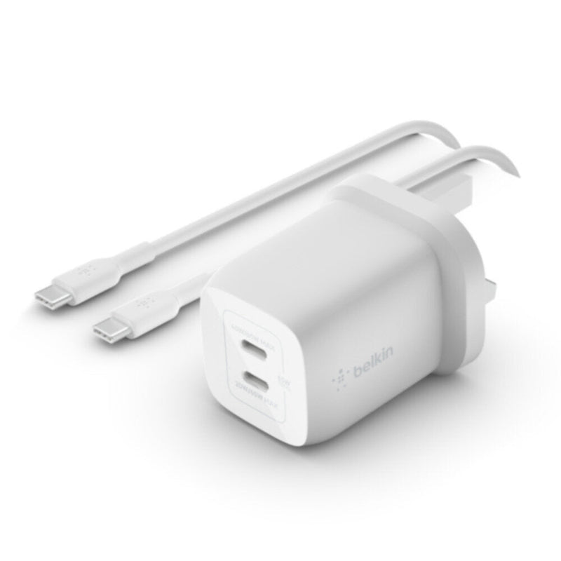 BELKIN | BOOST CHARGE PRO Dual USB-C GaN Wall Charger with PPS 65W + USB-C to USB-C Cable White | WCH013my2MWH-B6